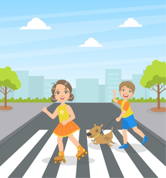 Cute Kids And Dog Using Cross Walk To Cross Street Children Walking On The  Street Vector Illustration Stock Illustration - Download Image Now - iStock